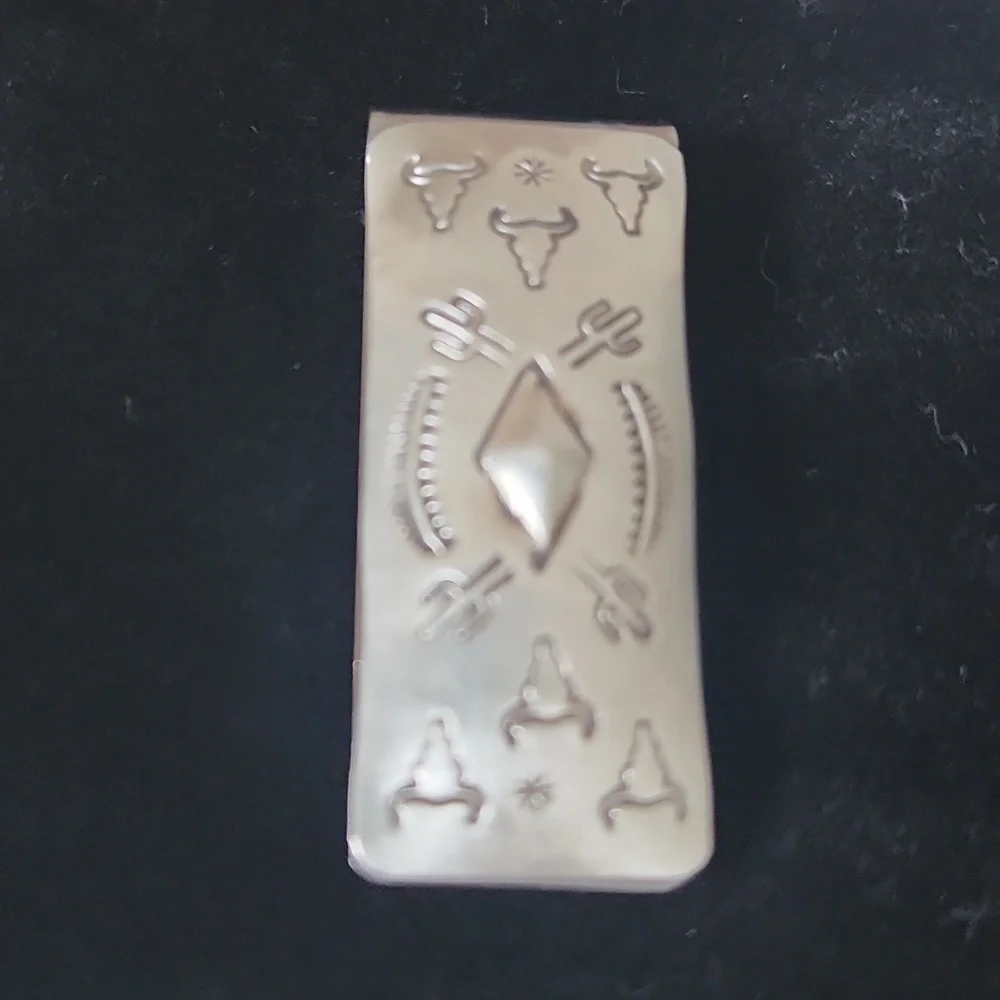 Cool Native American Navajo Hand Stamped Money Clip 🩶🌵🐂💰
